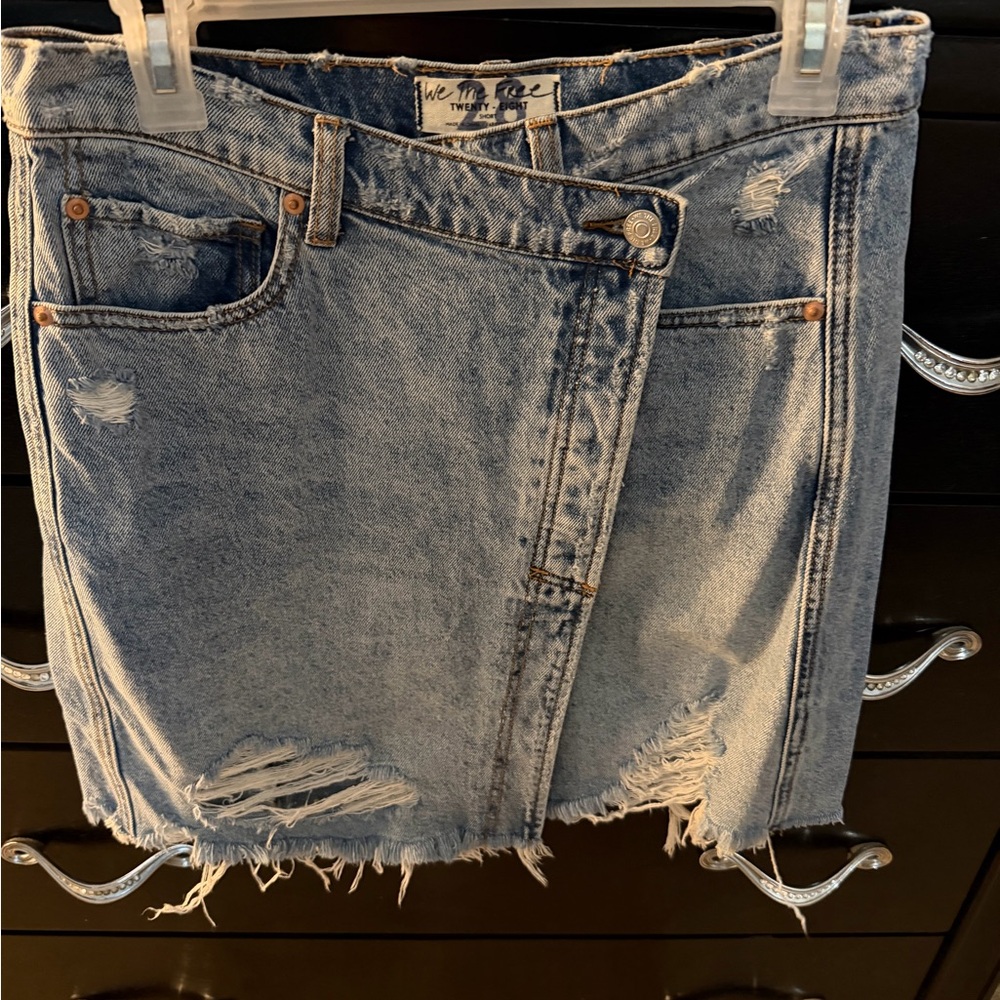 Free People Surfs Up Ripped Denim Asymmetrical Denim Skirt - Picture 3 of 9
